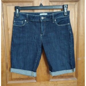Paige Womens Shorts Sz 27 Bermuda Cuffed Hem Dark Wash Long Walking Stretch